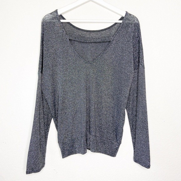 Veronica M Metallic Silver Bar Back Lightweight Sweater Sz XL - Picture 1 of 6